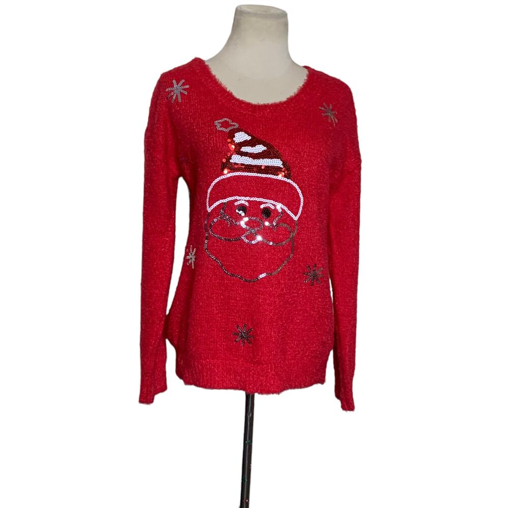 No Bounderies red sequin Santa Christmas sweater size small